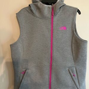 The North Face Gray Hooded Vest with Pink Trim